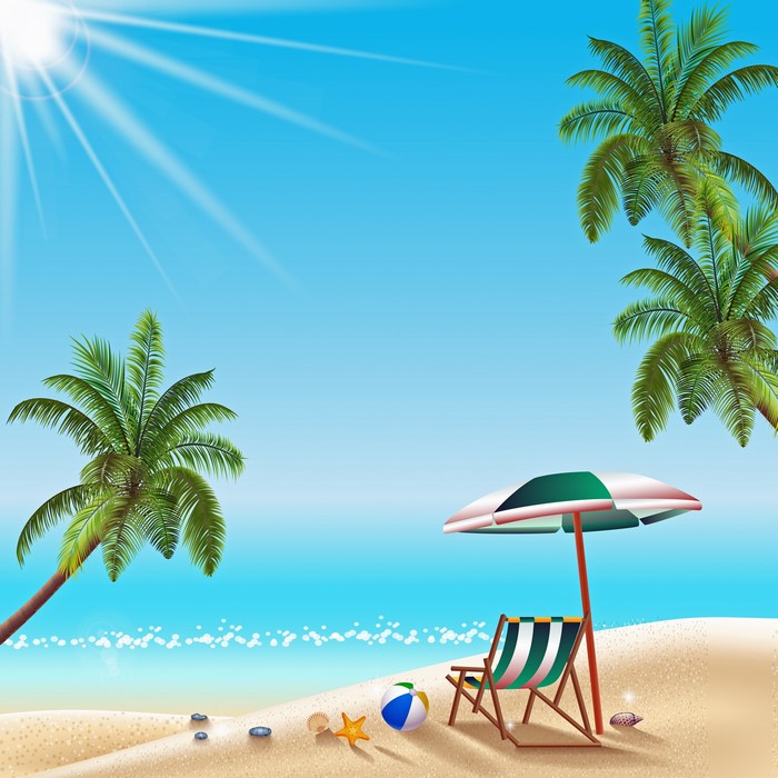 Tropical Beach Scene with Palm Trees and Beach Chair