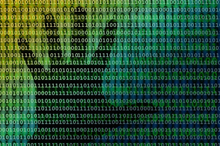 4K Binary Code Texture with Hands Silhouette