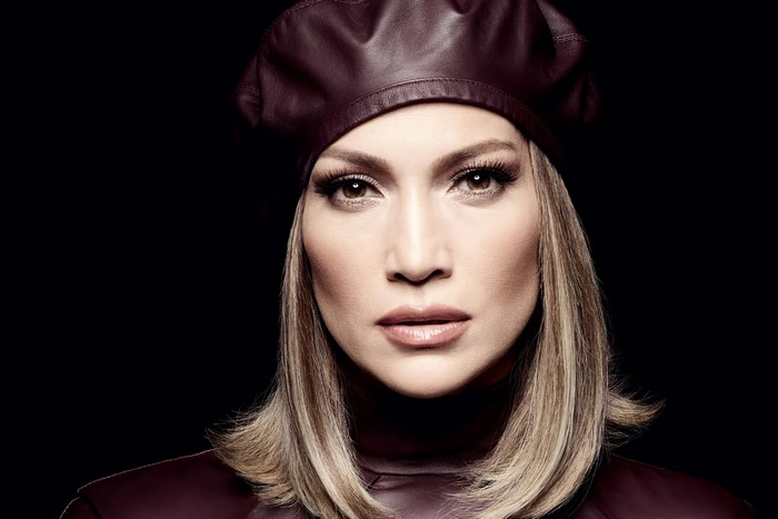 Jennifer Lopez wearing a burgundy beret
