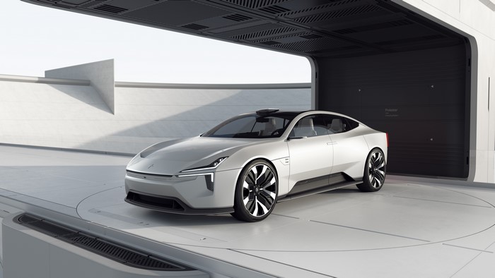 4K Polestar Precept concept car in metallic white