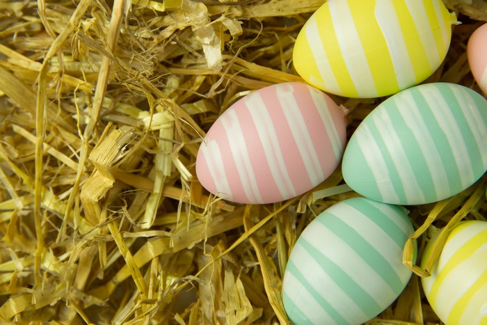 Easter Eggs with Stripes on Straw