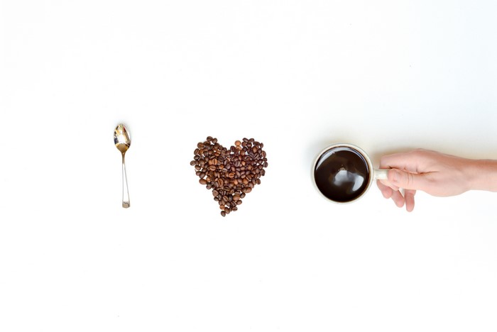 Spoon, Heart of Coffee Beans, and Coffee Cup