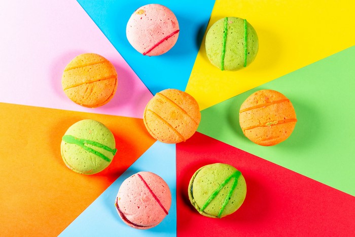 Multicolor Macarons on a Colorful Background