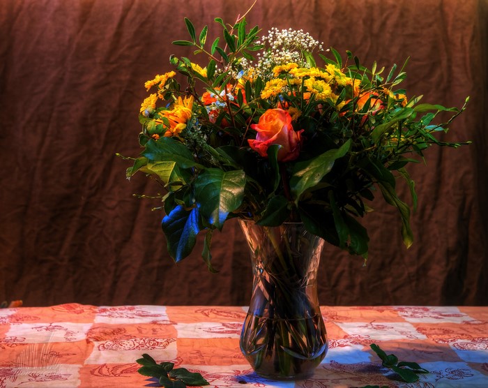 Bouquet of Roses and Chrysanthemums in a Vase