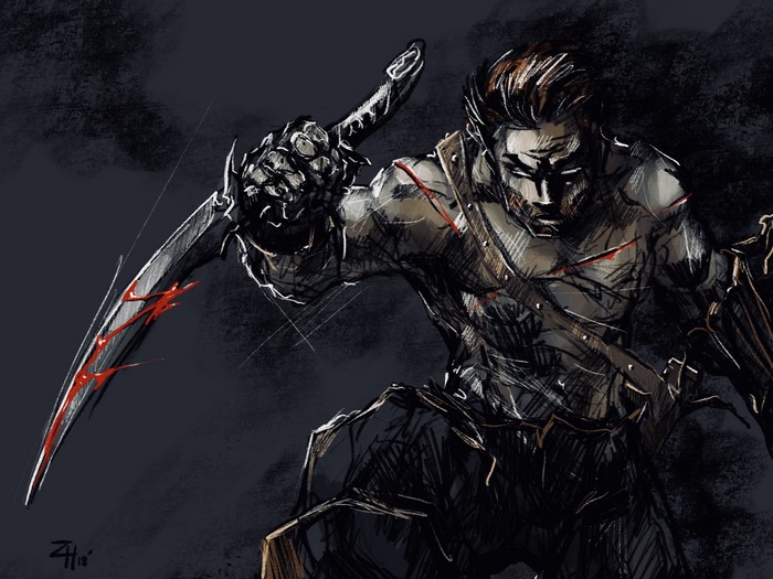 Assassin with bloody dagger