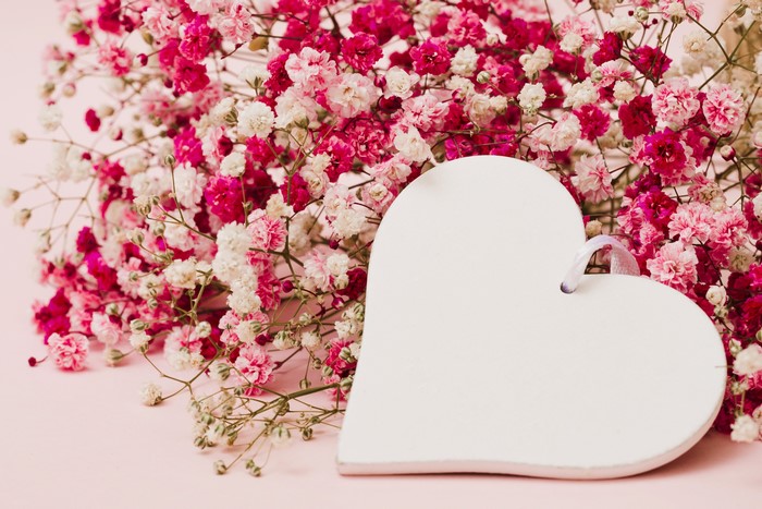 Pink and white baby's breath flowers with a heart
