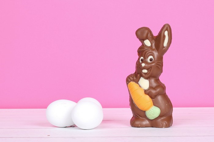 Chocolate Easter Bunny with Carrots and Eggs
