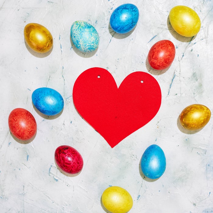 Easter Eggs Around a Red Heart