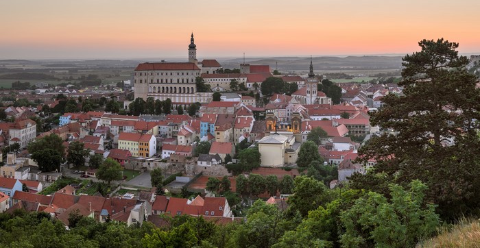 Mikulov, Czech Republic: Townscape with Castle at Sunset