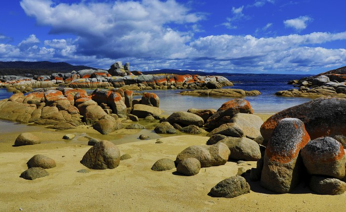 4K Tasmania Australia Coast Stones Sky Clouds