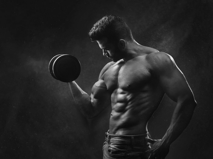 Man with Dumbbell, Black and White