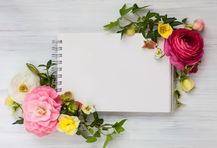 Blank Notepad with Flowers and Ivy