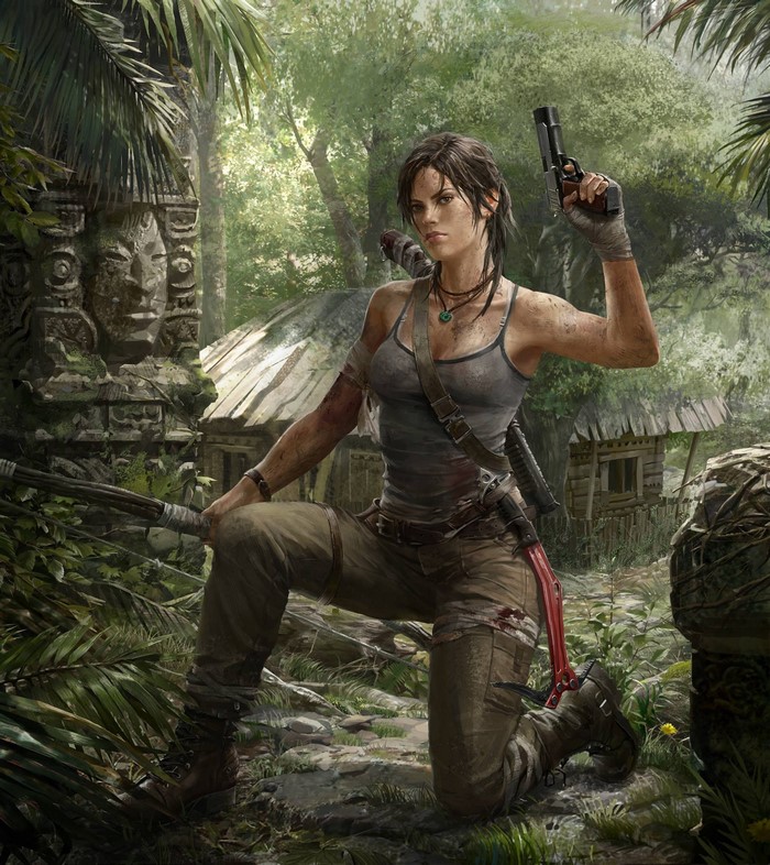 Lara Croft from Tomb Raider with pistol and bow