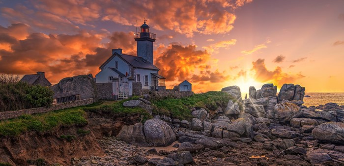 Lighthouse of Pontusval, France at Sunset