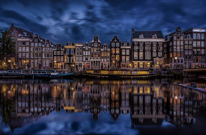 Amsterdam Canal Houses at Dusk