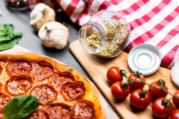 Pepperoni Pizza with Garlic, Tomatoes, and Spices