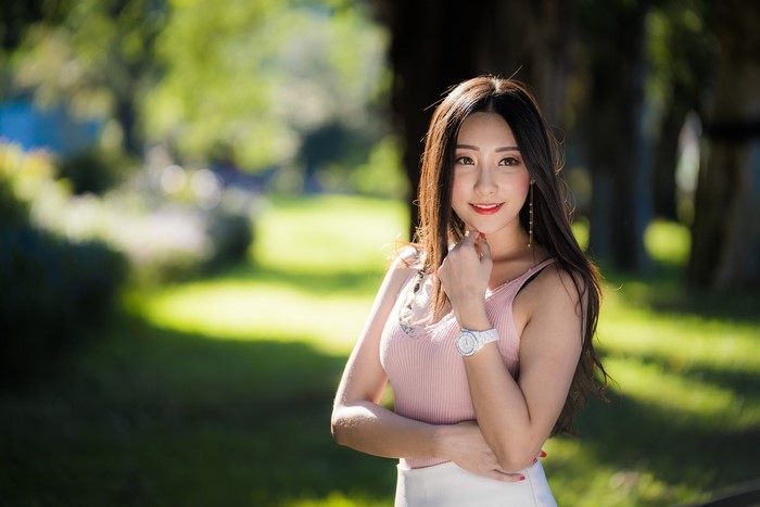 4K Portrait of Smiling Asian Woman Outdoors
