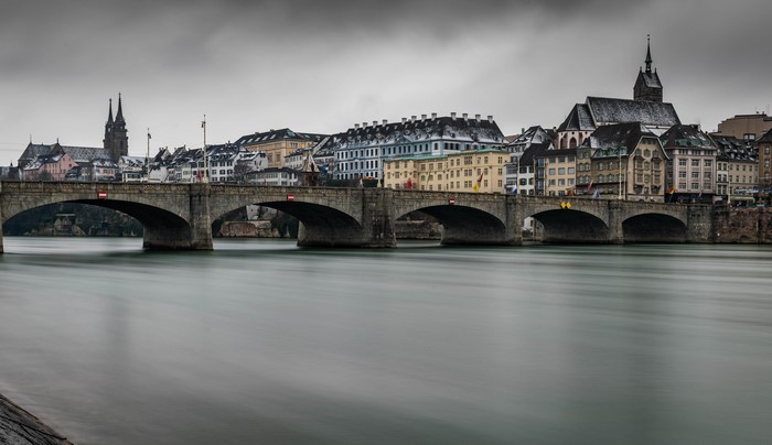 4K Basel Switzerland River Bridge Buildings