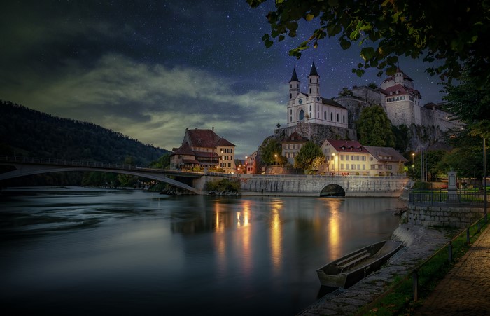 Aarburg Castle and River at Evening, Switzerland