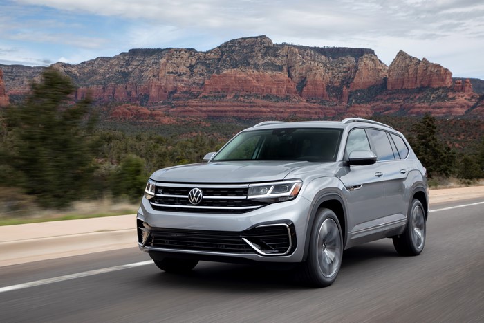 Grey 2020 Volkswagen Atlas Crossover in Motion