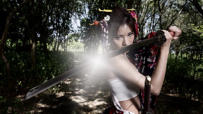 Geisha with Katana in Forest