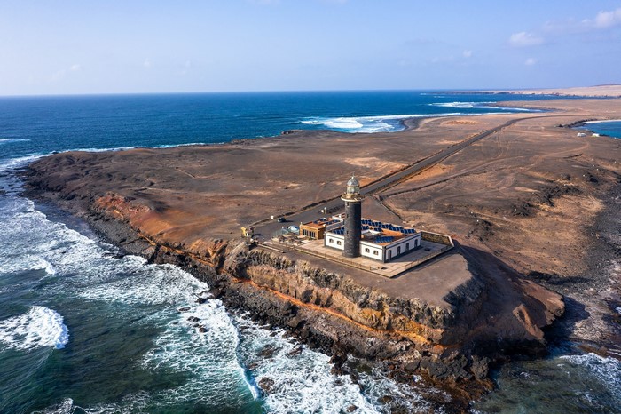 Lighthouse on a rocky coast in the Canary Islands, Spain
