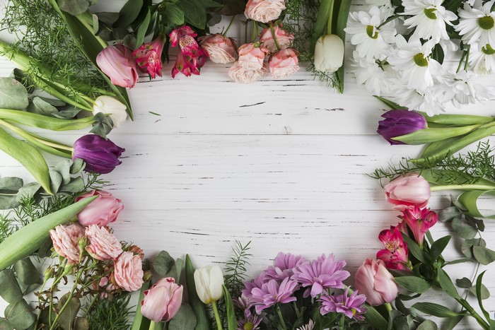 4K Roses, Tulips, and Chrysanthemums on Wood Planks