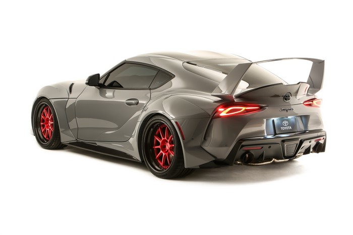 Grey Toyota GR Supra with Red Wheels