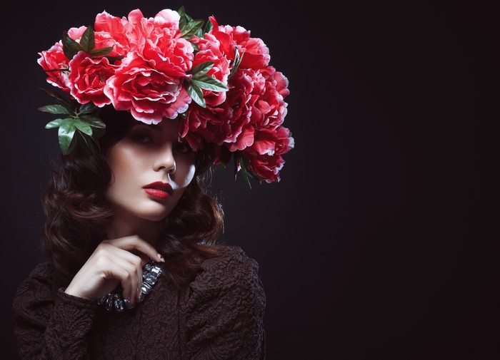 Model with Red Flower Wreath