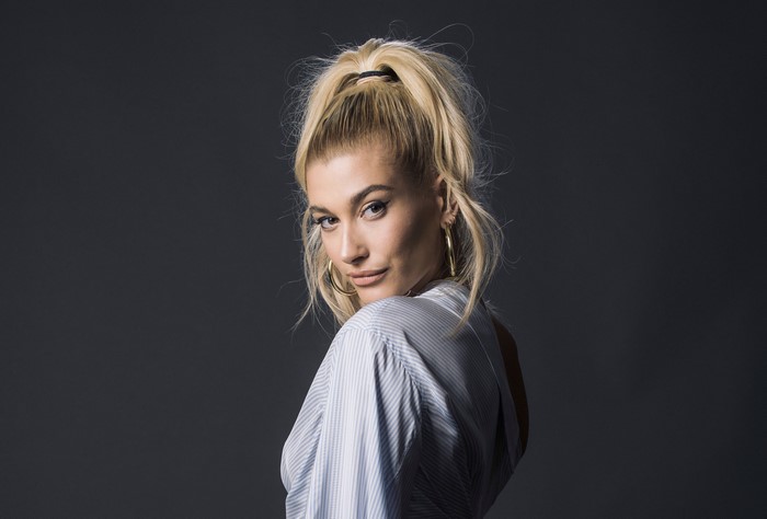 Hailey Baldwin with blonde ponytail