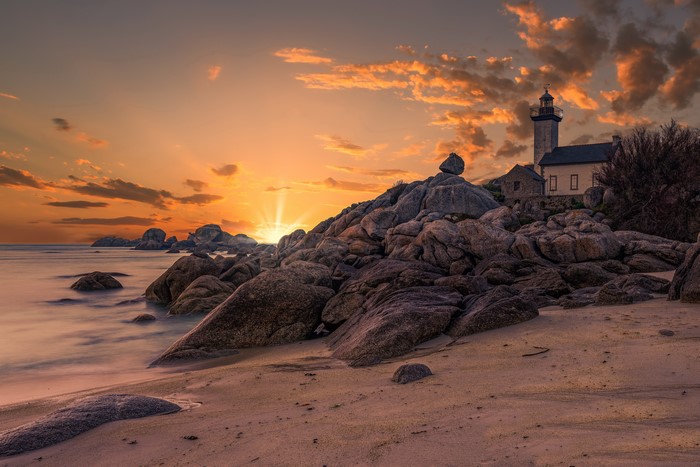 Pontusval Lighthouse at Sunset in Bretagne