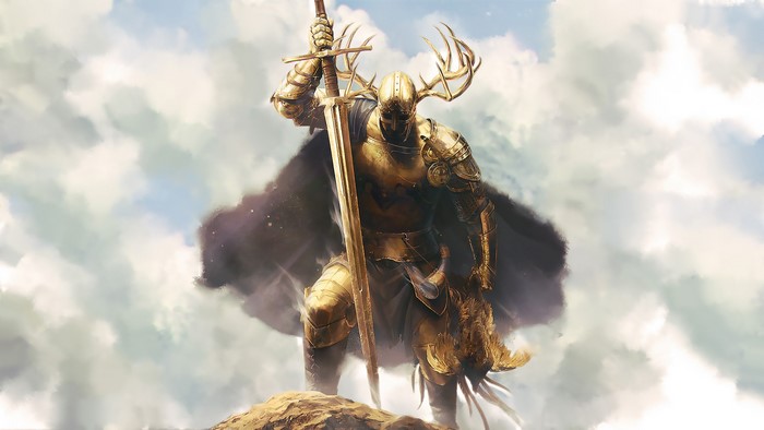 Golden Knight with Antlers and Sword