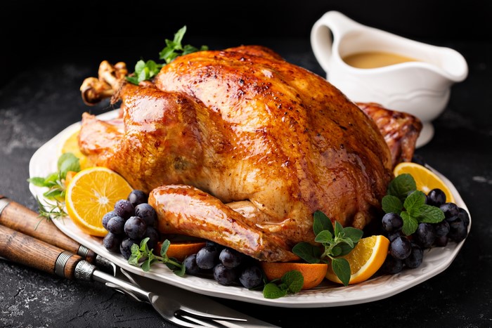Roast Turkey with Oranges and Grapes