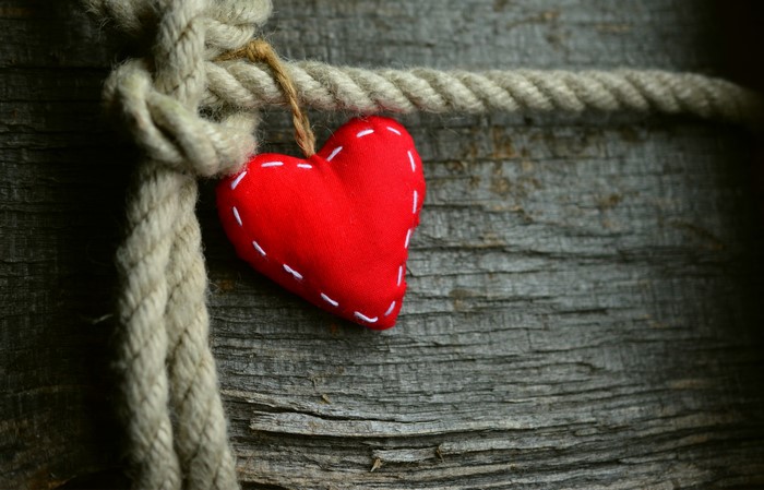 Red Heart with Rope on Wood