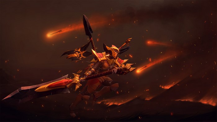 Legion Commander from DOTA 2 with a large weapon