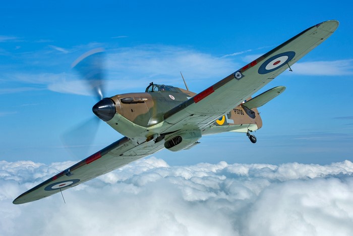 Hawker Hurricane MK1 flying above clouds