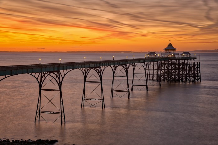 Clevedon Pier at sunset, Somerset, England