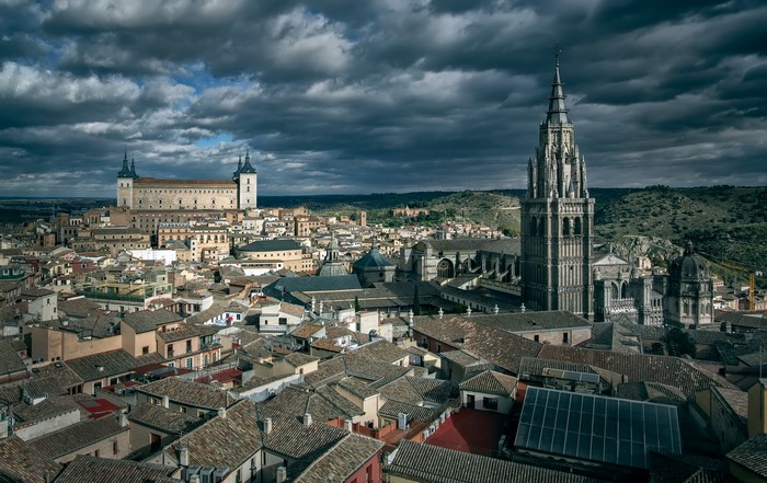 Toledo, Spain: Cityscape with Alcazar and Cathedral Tower