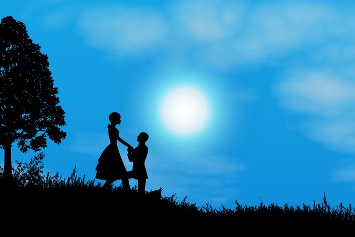 Silhouette of a couple at night