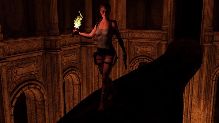 Lara Croft from Tomb Raider holding a torch