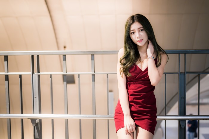 4K Portrait of Asian Woman in Red Dress