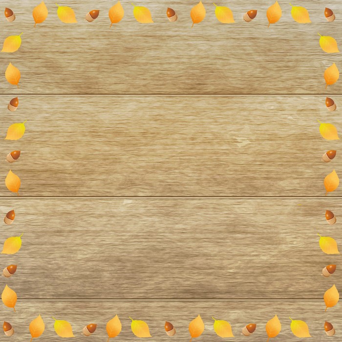 Autumn Leaves and Acorns Border on Wood