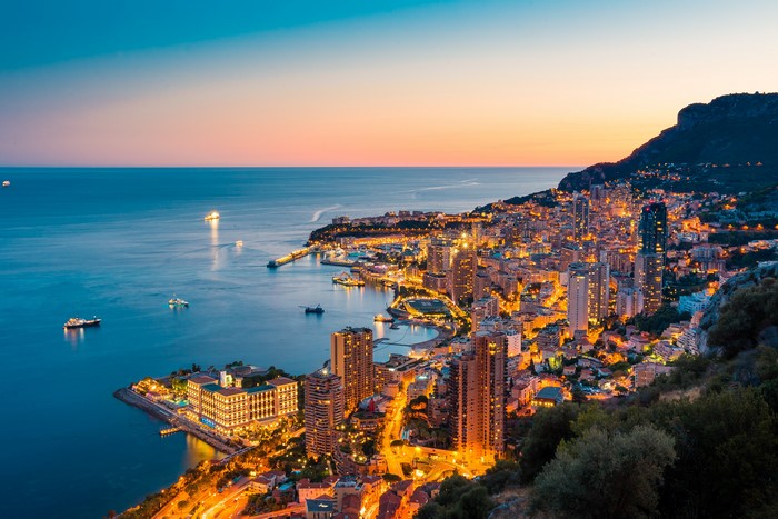 4K Monte Carlo, Monaco Coastline at Sunset