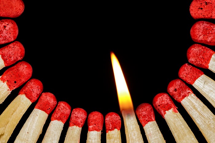 Many matches with one burning
