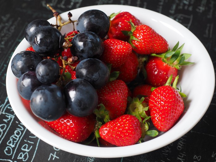 Strawberries and Grapes in a Bowl