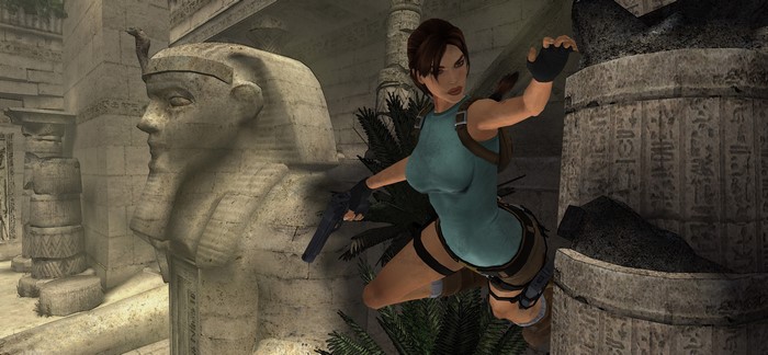 Lara Croft from Tomb Raider Anniversary jumping with pistols