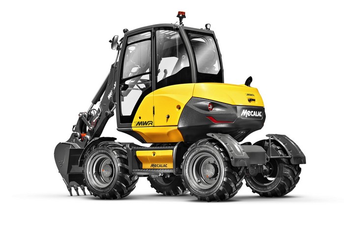 Mecalac 7MWR yellow wheeled excavator