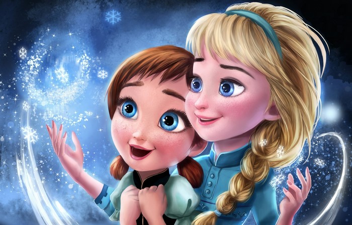 Anna and Elsa from Frozen with Snowflakes