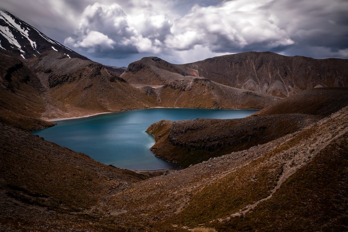 Upper Tama Lake, New Zealand Mountains and Clouds