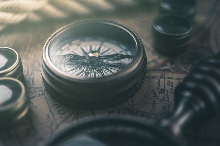 Compass on a vintage map